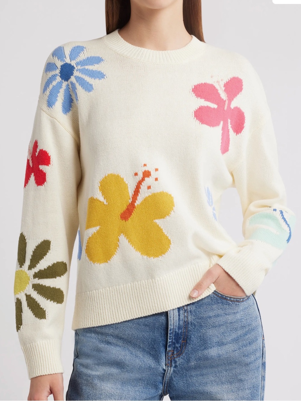 Rails Zoey Ivory Hibiscus Floral Crewneck Sweater
